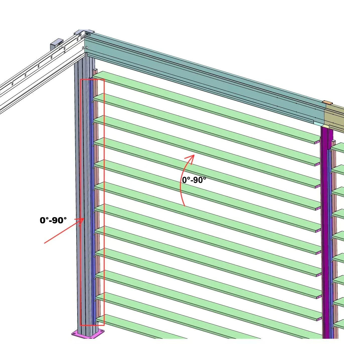 Persiana lateral ajustable de aluminio antracita para pérgola | 3m