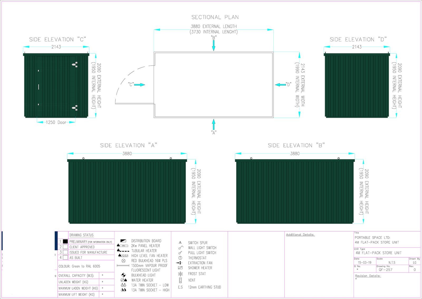 CONTENEDOR DE ALMACENAMIENTO PLANO 4M X 2.1M RECUBIERTO EN POLVO
