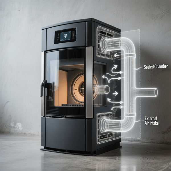 Estufa de Pellets 12 kW Hermetica – Casa Pasiva