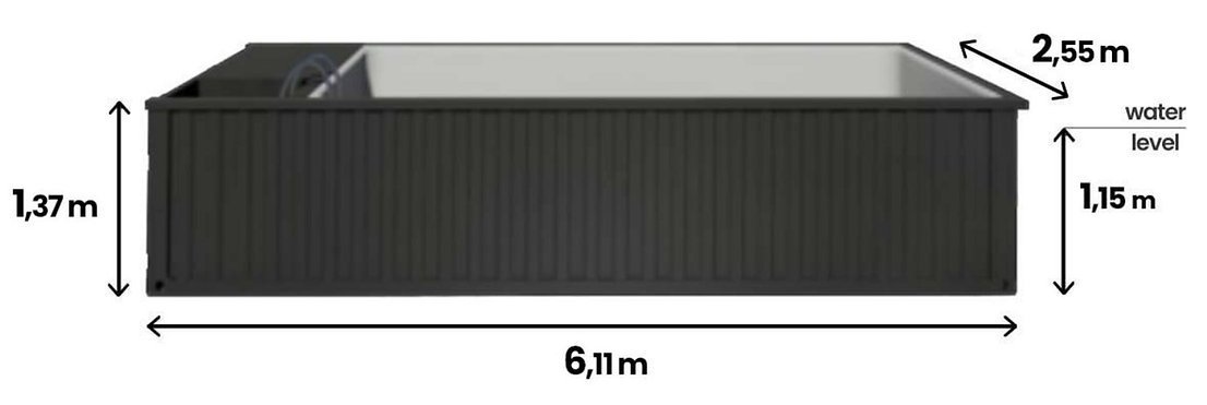 Piscina contenedor 6,2mx 2,5m lista para usar, Paquete Confort