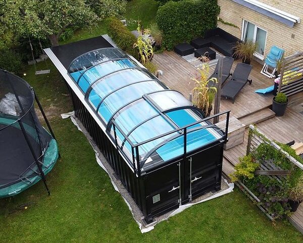 Piscina Contenedor 6,11 x 2,5m Lista para Usar con Techo, Pack Premium