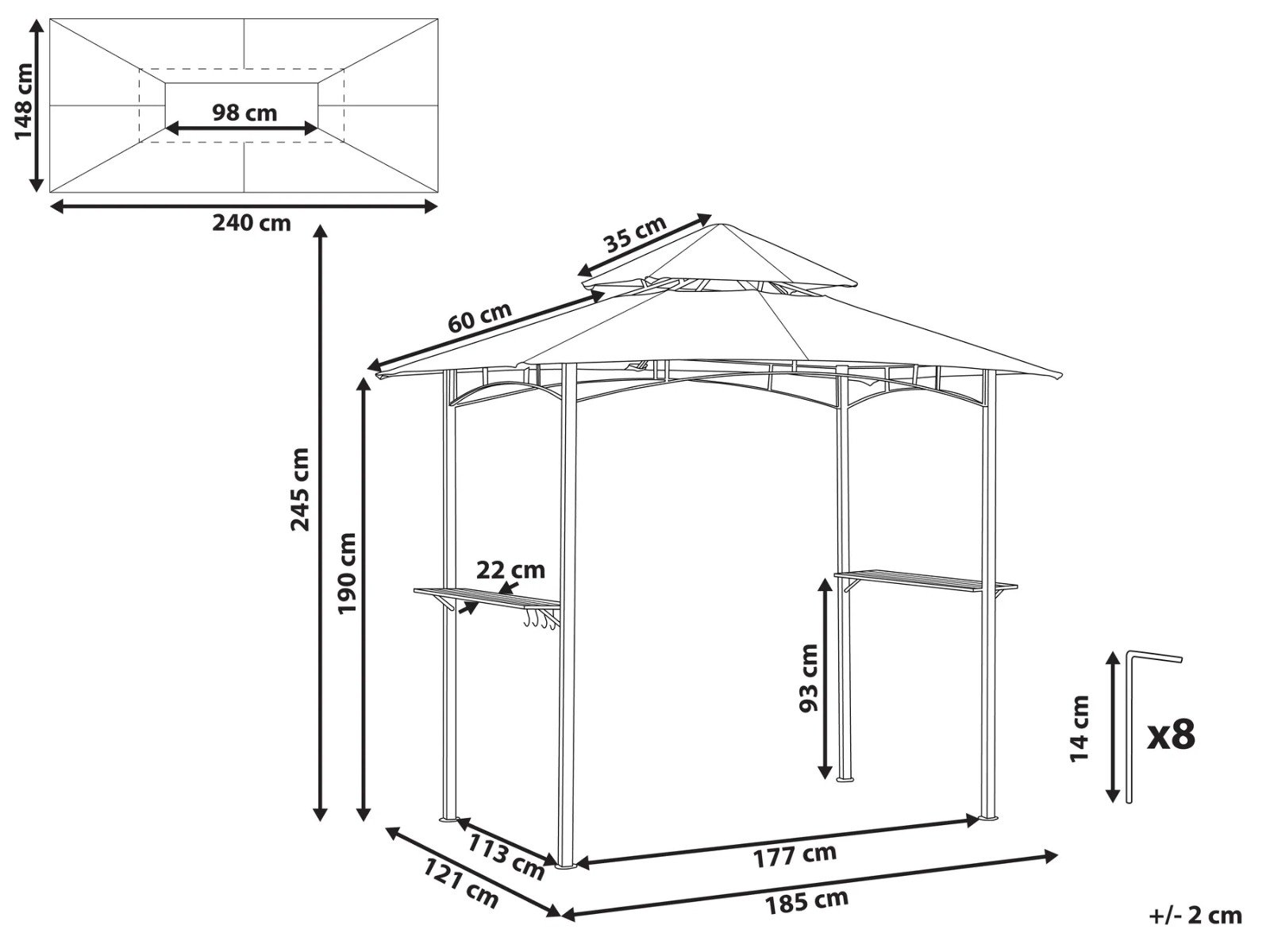 Gazebo NARO Metal 240 cm 148 cm Verde Oscuro